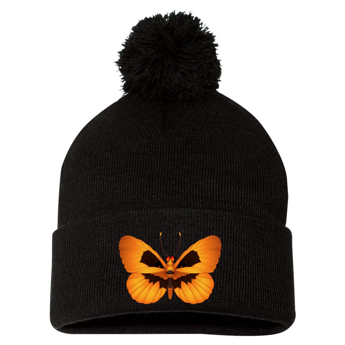 Butterfly With Face Halloween Pumpkin Pom Pom 12in Knit Beanie