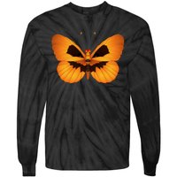 Butterfly With Face Halloween Pumpkin Tie-Dye Long Sleeve Shirt