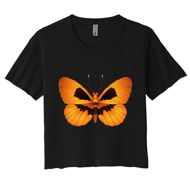 Butterfly With Face Halloween Pumpkin Crop Top