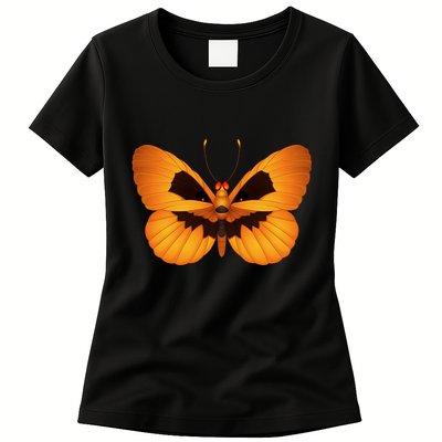 Butterfly With Face Halloween Pumpkin Womens T-Shirt