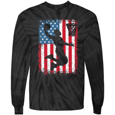 Basketball Usa Us Flag Basketball Tie-Dye Long Sleeve Shirt