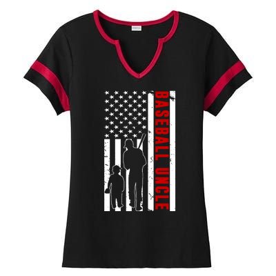 Baseball Uncle USA Flag Ladies Halftime Notch Neck Tee