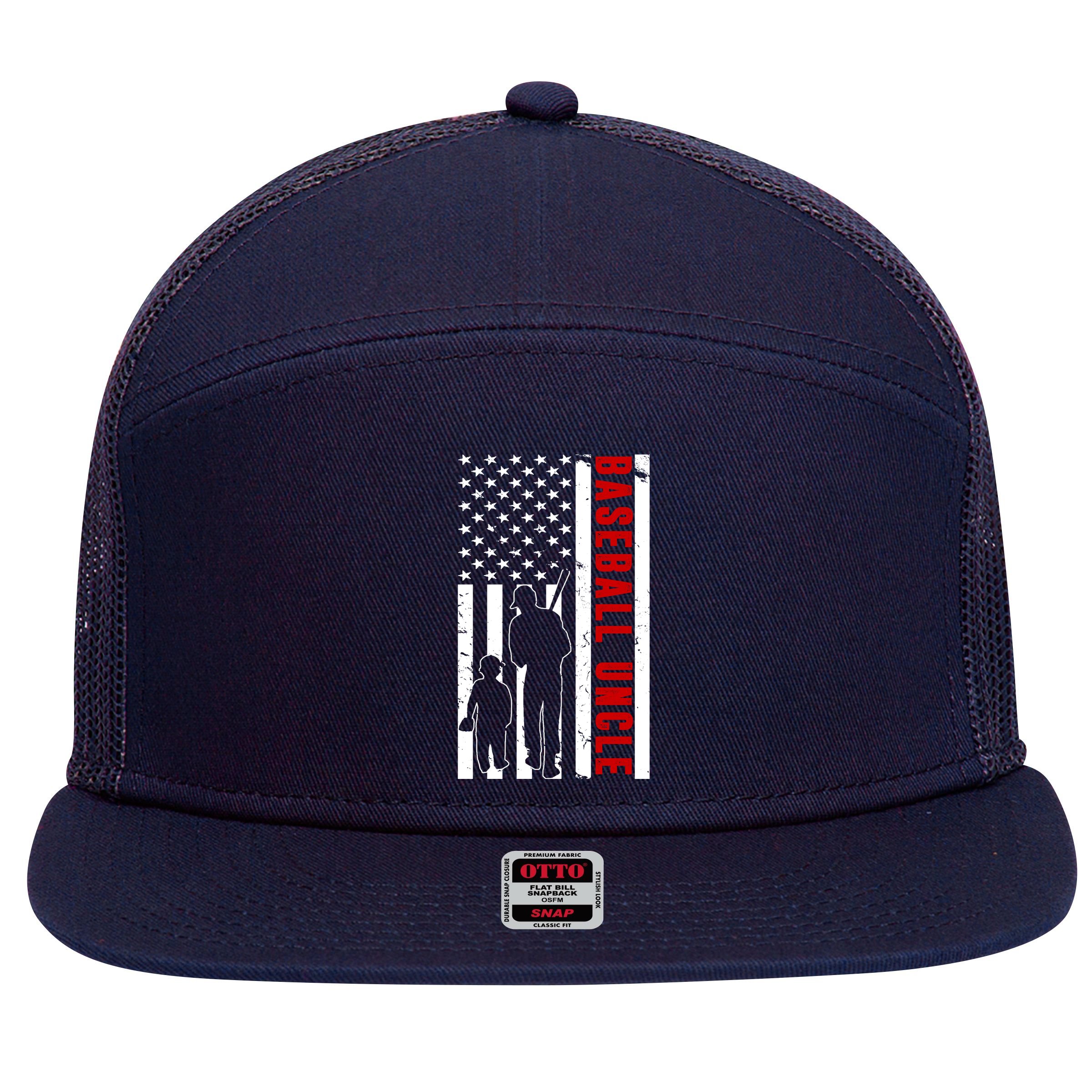 Baseball Uncle USA Flag 7 Panel Mesh Trucker Snapback Hat