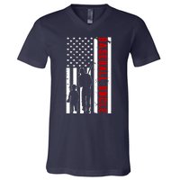 Baseball Uncle USA Flag V-Neck T-Shirt