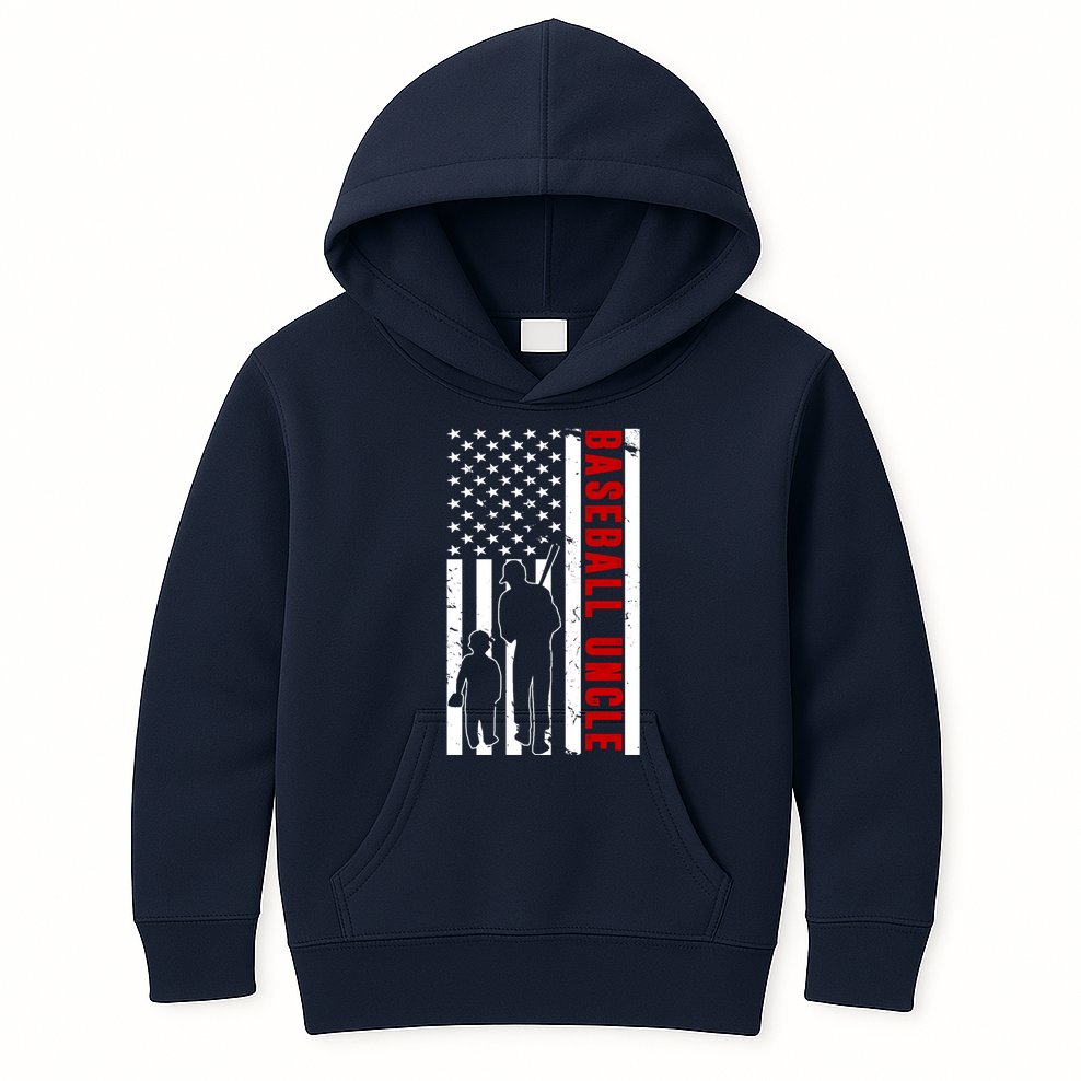 Baseball Uncle USA Flag Kids Hoodie
