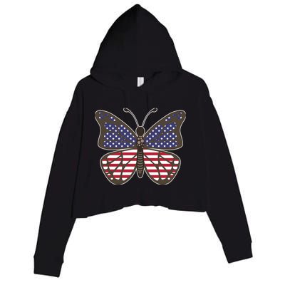 Butterfly Usa Us Flag American Beauty Butterfly Lover Funny Gift Crop Fleece Hoodie