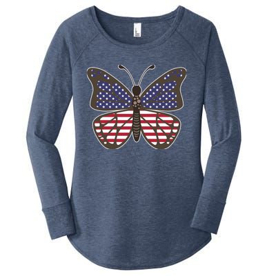 Butterfly Usa Us Flag American Beauty Butterfly Lover Funny Gift Women's Perfect Tri Tunic Long Sleeve Shirt