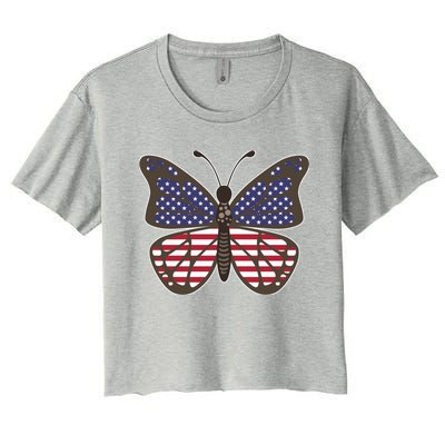 Butterfly Usa Us Flag American Beauty Butterfly Lover Funny Gift Women's Crop Top Tee