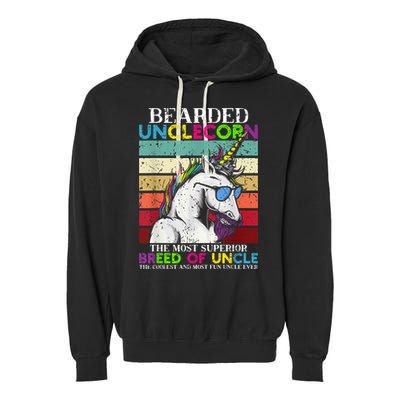 Bearded Unclecorn Uncle Unicorn  Funny Garment-Dyed Fleece Hoodie