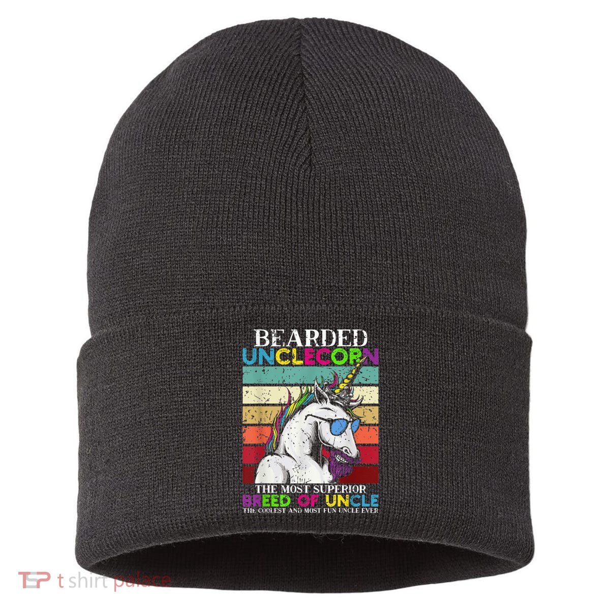 Bearded Unclecorn Uncle Unicorn  Funny Sustainable Knit Beanie