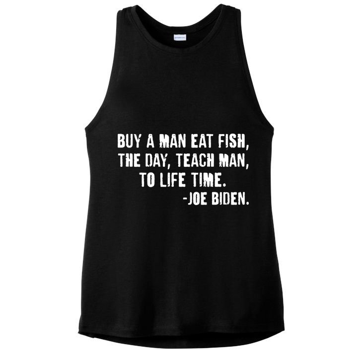 Buy A Man Eat Fish Joe Biden  Ladies PosiCharge Tri-Blend Wicking Tank