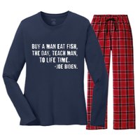 Buy A Man Eat Fish Joe Biden  Women's Long Sleeve Flannel Pajama Set 