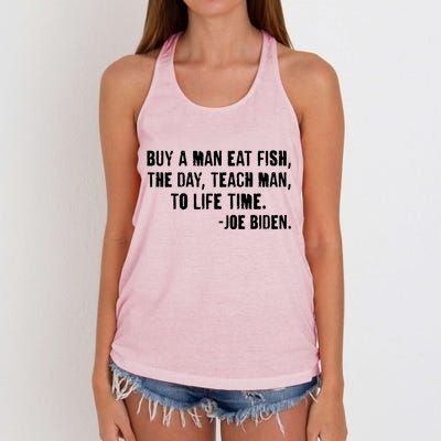 Buy A Man Eat Fish Joe Biden  Women's Knotted Racerback Tank