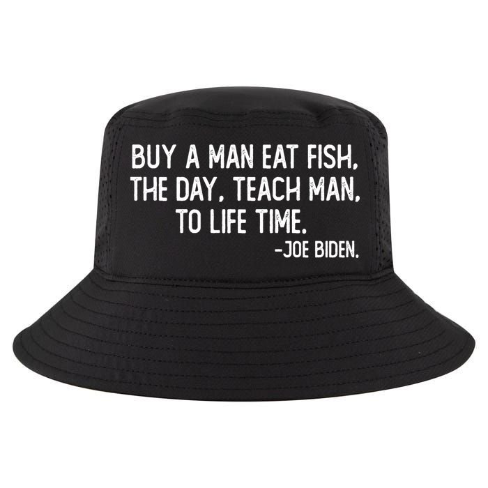 Buy A Man Eat Fish Joe Biden Scrambled Quote Cool Comfort Performance Bucket Hat