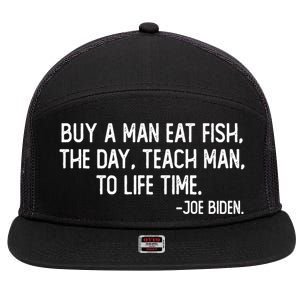 Buy A Man Eat Fish Joe Biden Scrambled Quote 7 Panel Mesh Trucker Snapback Hat