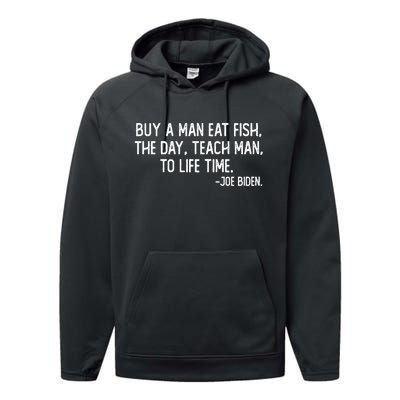 Buy A Man Eat Fish Joe Biden Scrambled Quote Performance Fleece Hoodie