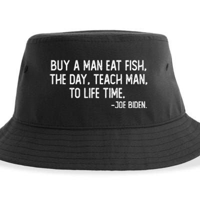 Buy A Man Eat Fish Joe Biden Scrambled Quote Sustainable Bucket Hat