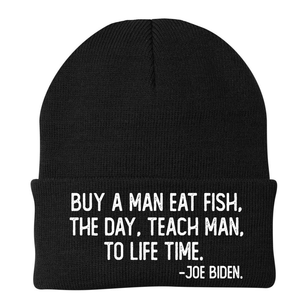 Buy A Man Eat Fish Joe Biden Scrambled Quote Beanie