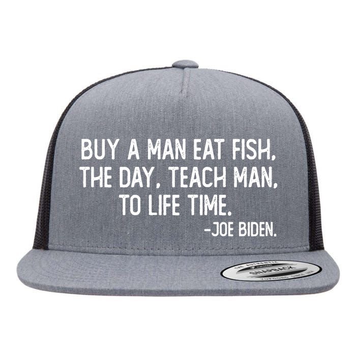 Buy A Man Eat Fish Joe Biden Scrambled Quote Flat Bill Trucker Hat