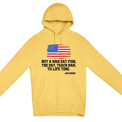 Buy A Man Eat Fish Joe Biden USA American Flag Premium Pullover Hoodie