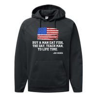 Buy A Man Eat Fish Joe Biden USA American Flag Performance Fleece Hoodie