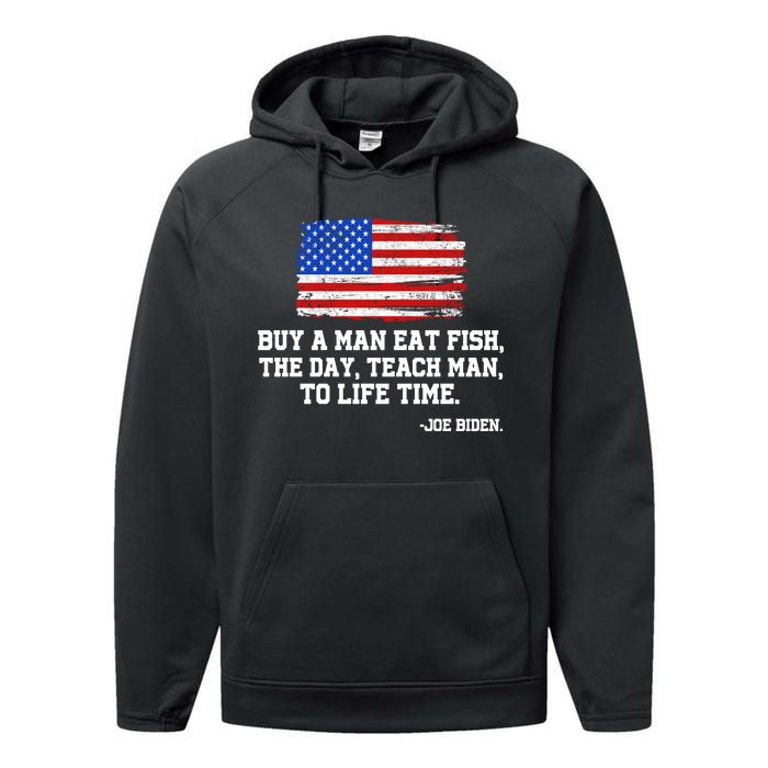 Buy A Man Eat Fish Joe Biden USA American Flag Performance Fleece Hoodie