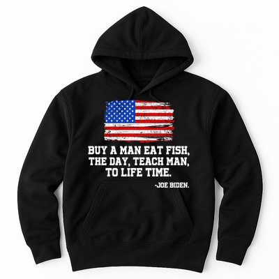 Buy A Man Eat Fish Joe Biden USA American Flag Hoodie