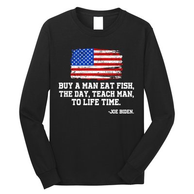 Buy A Man Eat Fish Joe Biden USA American Flag Long Sleeve Shirt