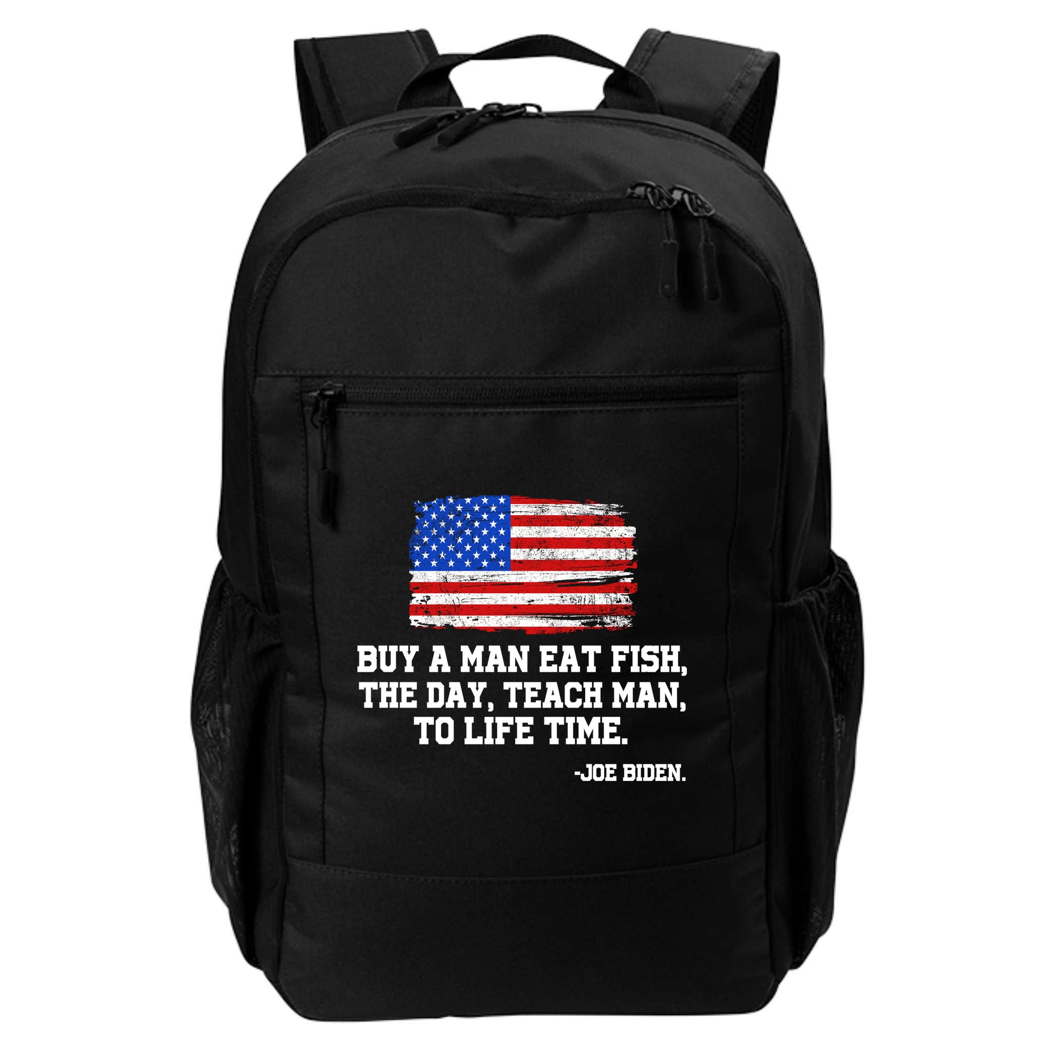 Buy A Man Eat Fish Joe Biden USA American Flag Backpack