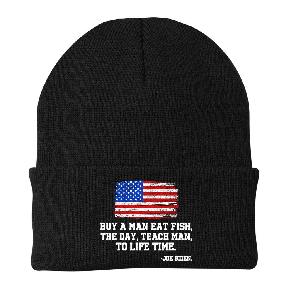 Buy A Man Eat Fish Joe Biden USA American Flag Beanie