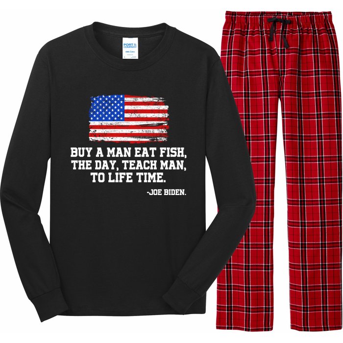 Buy A Man Eat Fish Joe Biden USA American Flag Long Sleeve Pajama Set