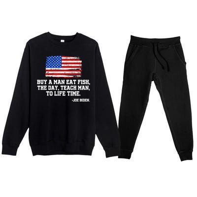 Buy A Man Eat Fish Joe Biden USA American Flag Premium Crewneck Sweatsuit Set