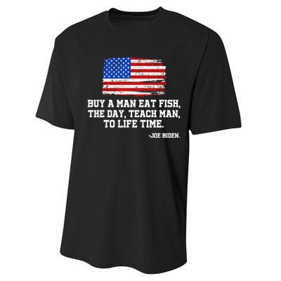 Buy A Man Eat Fish Joe Biden USA American Flag Performance Sprint T-Shirt