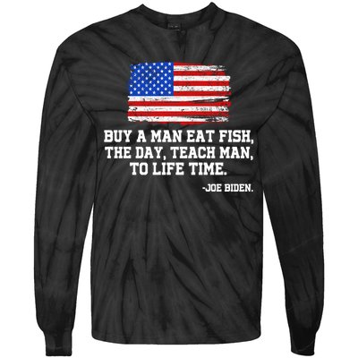 Buy A Man Eat Fish Joe Biden USA American Flag Tie-Dye Long Sleeve Shirt