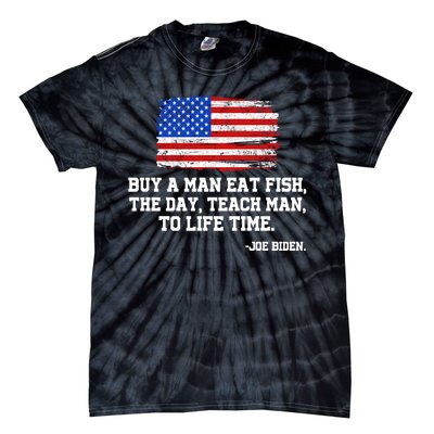 Buy A Man Eat Fish Joe Biden USA American Flag Tie-Dye T-Shirt