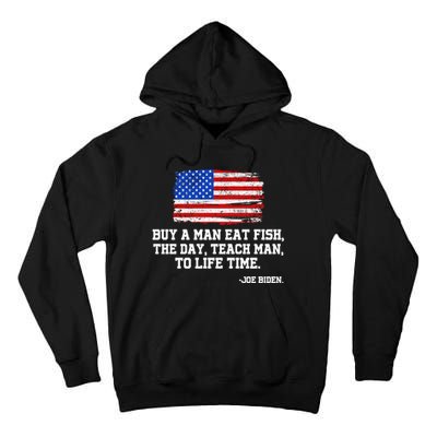 Buy A Man Eat Fish Joe Biden USA American Flag Tall Hoodie