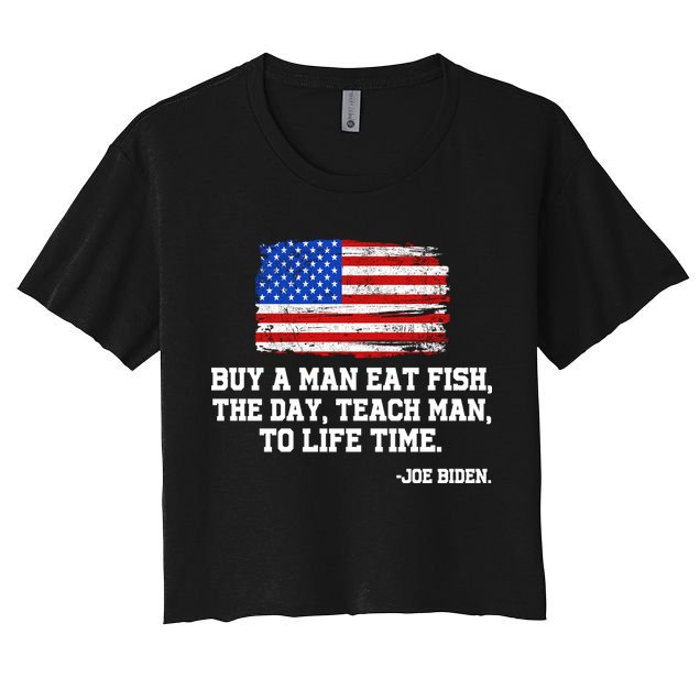 Buy A Man Eat Fish Joe Biden USA American Flag Women's Crop Top Tee