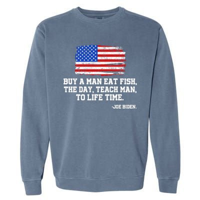 Buy A Man Eat Fish Joe Biden USA American Flag Garment-Dyed Sweatshirt