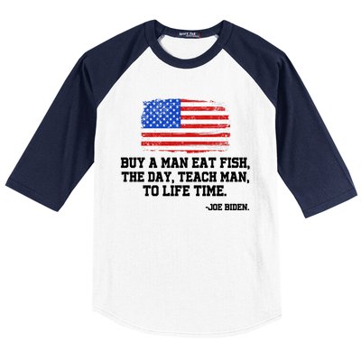 Buy A Man Eat Fish Joe Biden USA American Flag Baseball Sleeve Shirt