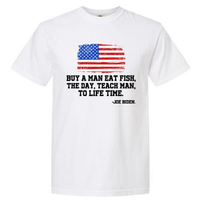 Buy A Man Eat Fish Joe Biden USA American Flag Garment-Dyed Heavyweight T-Shirt