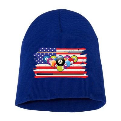 Billiards Vintage American Flag Cue Pool Billiard Player Gift Short Acrylic Beanie