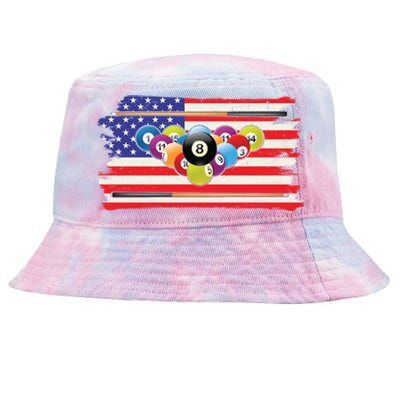 Billiards Vintage American Flag Cue Pool Billiard Player Gift Tie-Dyed Bucket Hat