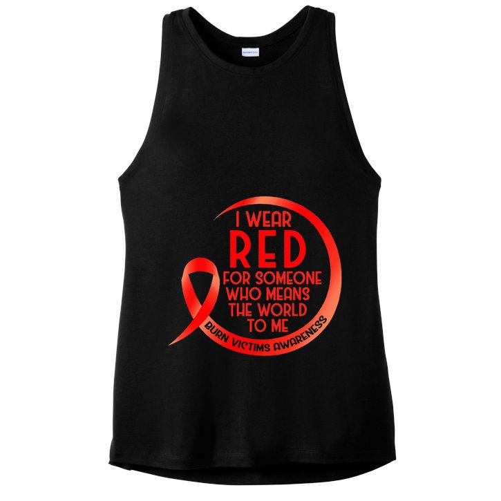 Burn Victims Awareness Red Ribbon I Wear Red For Someone Who Ladies PosiCharge Tri-Blend Wicking Tank
