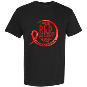 Burn Victims Awareness Red Ribbon I Wear Red For Someone Who Garment-Dyed Heavyweight T-Shirt