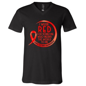 Burn Victims Awareness Red Ribbon I Wear Red For Someone Who V-Neck T-Shirt