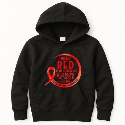 Burn Victims Awareness Red Ribbon I Wear Red For Someone Who Kids Hoodie