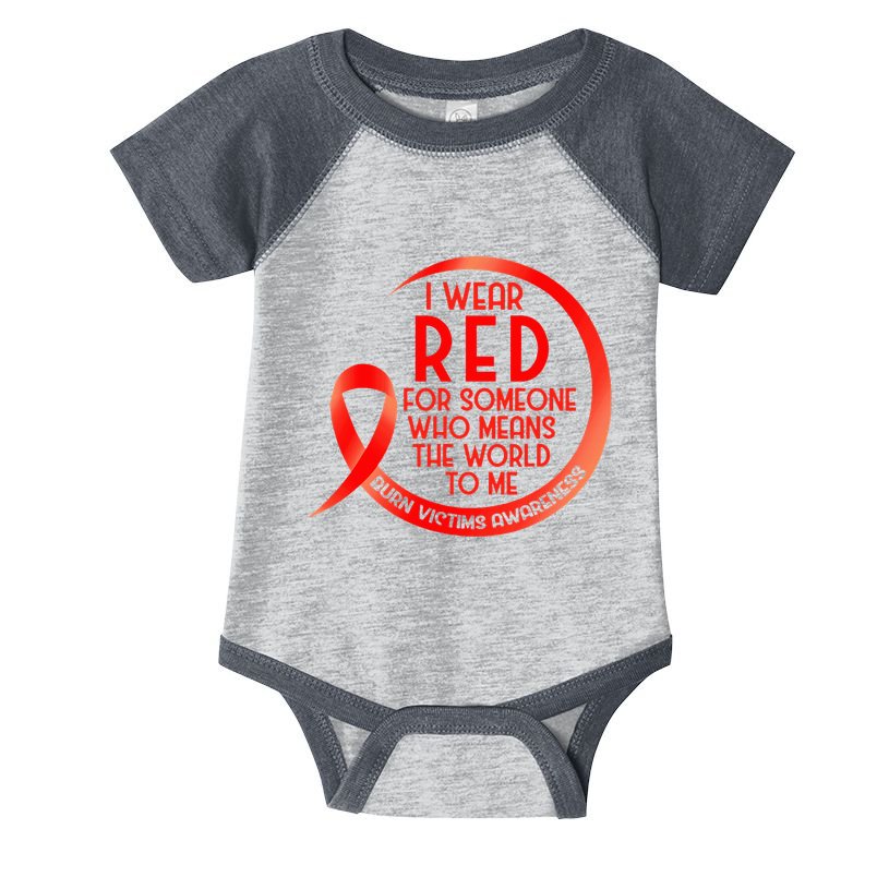 Burn Victims Awareness Red Ribbon I Wear Red For Someone Who Infant Baby Jersey Bodysuit