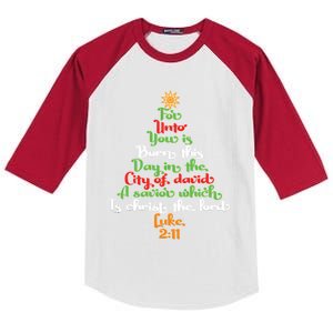 Bible Verse As Christmas Tree Kids Colorblock Raglan Jersey