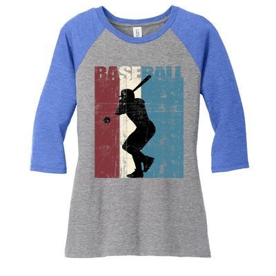 Baseball Vintage Baseball Player Distressed Gift Women's Tri-Blend 3/4-Sleeve Raglan Shirt