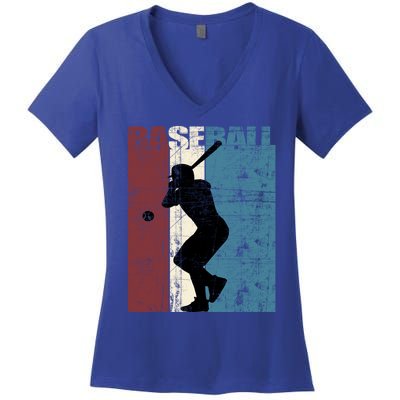 Baseball Vintage Baseball Player Distressed Gift Women's V-Neck T-Shirt